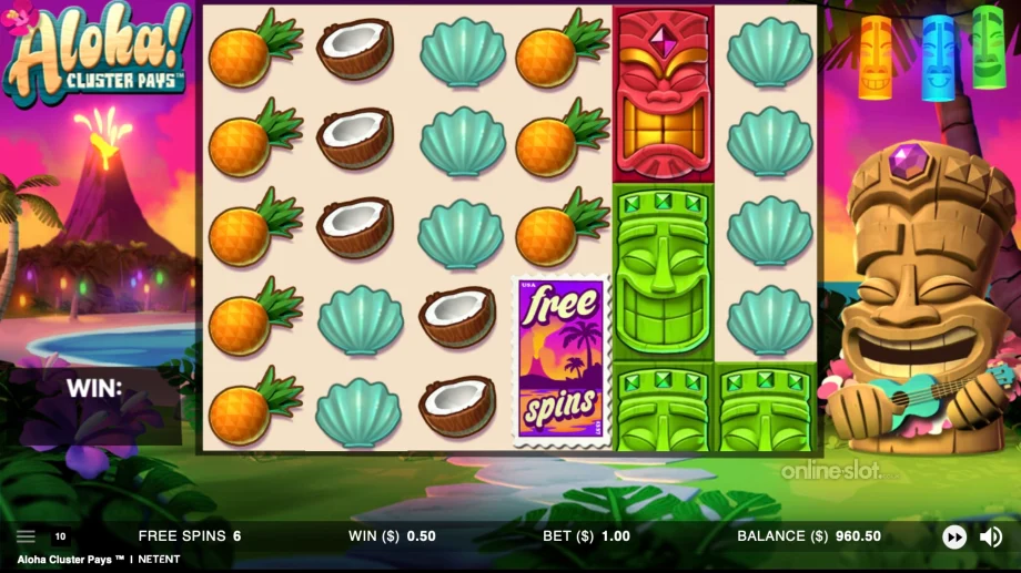 Interface da calculadora de probabilidades do Aloha Cluster Pays com análise estatística