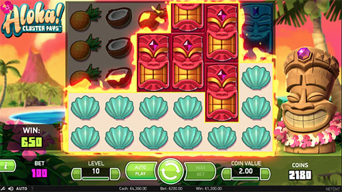 Demonstração dos Sticky Win Respins do Aloha! Cluster Pays com símbolos fixos na grade